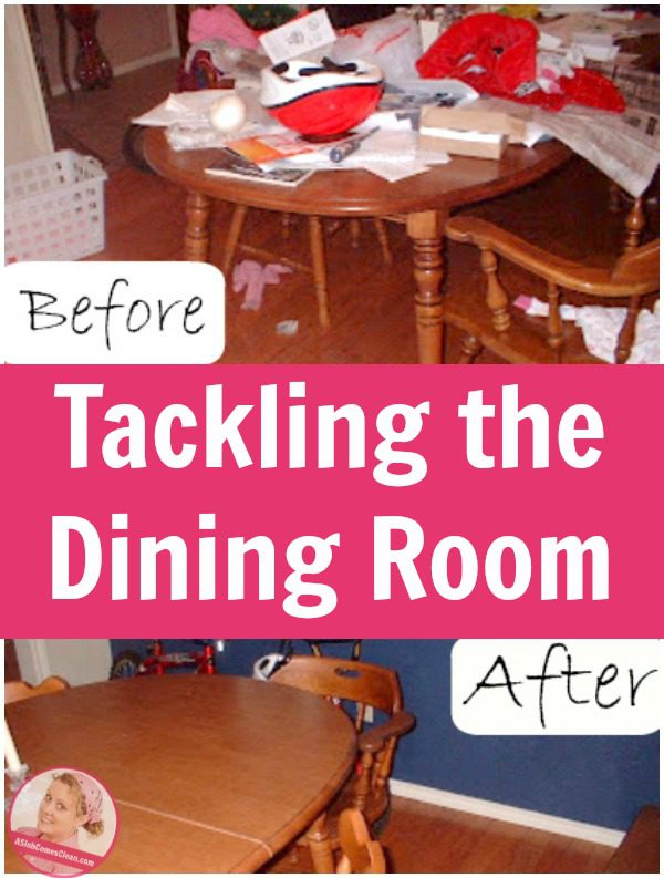 Decluttering-the-Dining-Room-Table pin at ASlobComesClean.com_