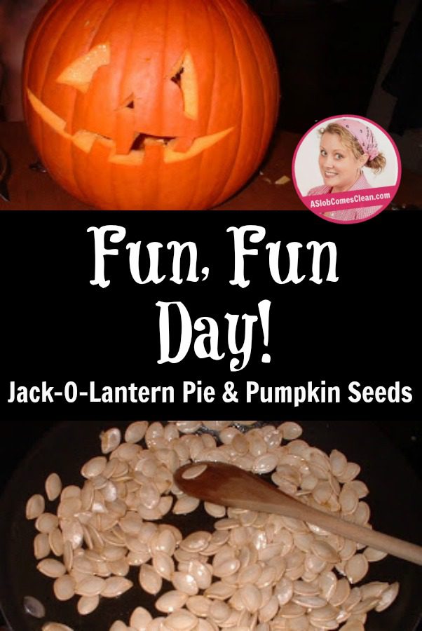 Fun, Fun Day Jack-o-Lantern Pie and Pumpkin Seeds at ASlobComesClean.com