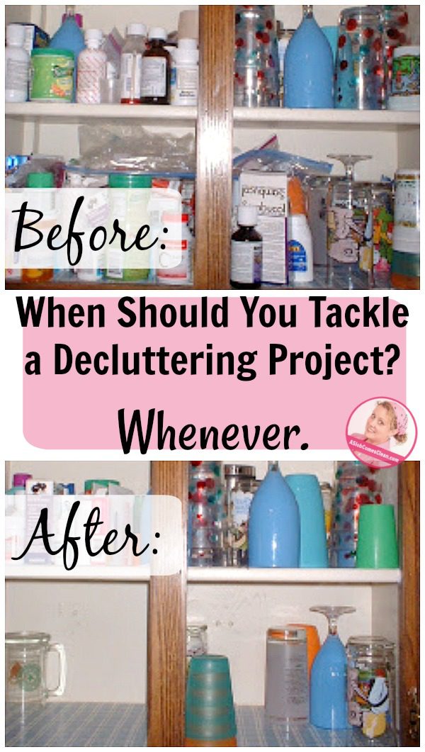 When Should You Tackle a Decluttering Project at ASlobComesClean.com Before and After Kitchen Cabinet