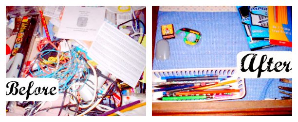 before and after drawer decluttering project