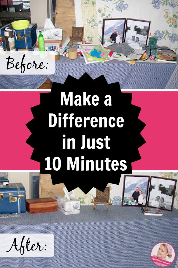 Declutter Just 10 Minutes Game Room Table Before and After at ASlobComesClean.com