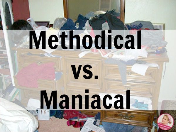 methodical vs maniacal Before Clearing Clutter off Dresser Master Bedroom at ASlobComesClean.com