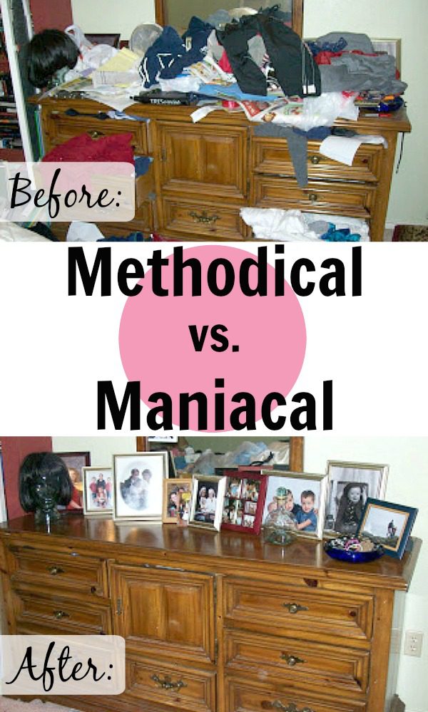 methodical vs maniacal Before and After Clearing Clutter off Dresser Master Bedroom at ASlobComesClean.com