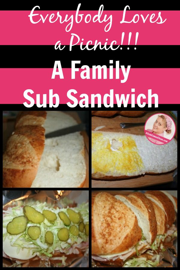 Picnic Recipe Family Sub Sandwich at ASlobComesClean.com pin