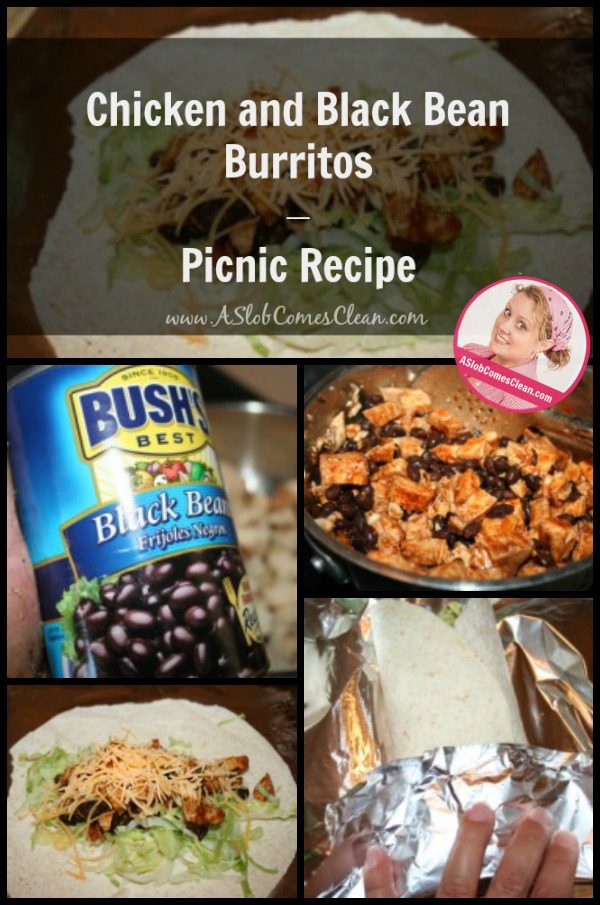 Chicken Black Bean Burritos Picnic Recipe at ASlobComesClean.com pin