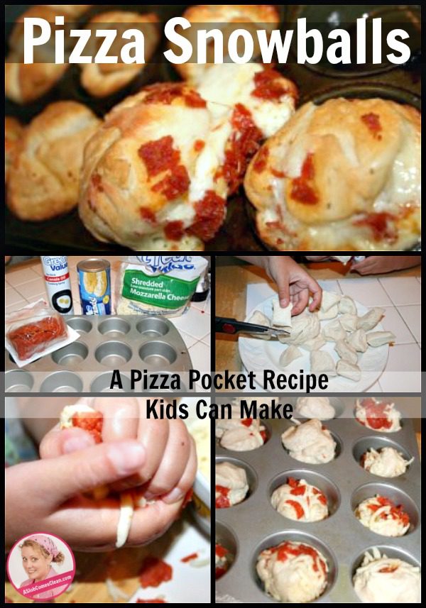 Pizza Snowballs - a pizza pocket recipe kids can make for picnic meal at ASlobComesClean.com