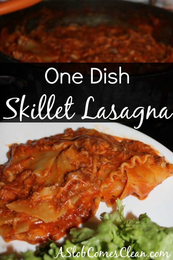 One Dish Skillet Lasagna at ASlobComesClean.com