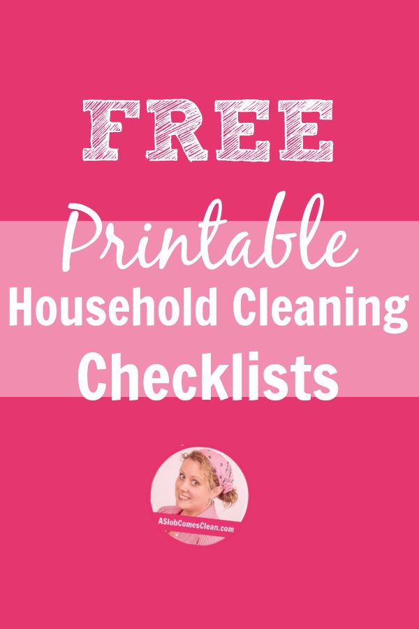 FREE Printable Household Cleaning Checklists pin at ASlobComesClean.com