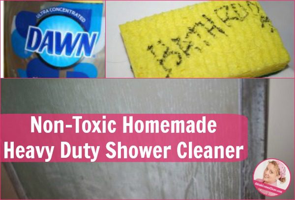 Non-Toxic Homemade Heavy Duty Shower Cleaner fb at ASlobComesClean.com