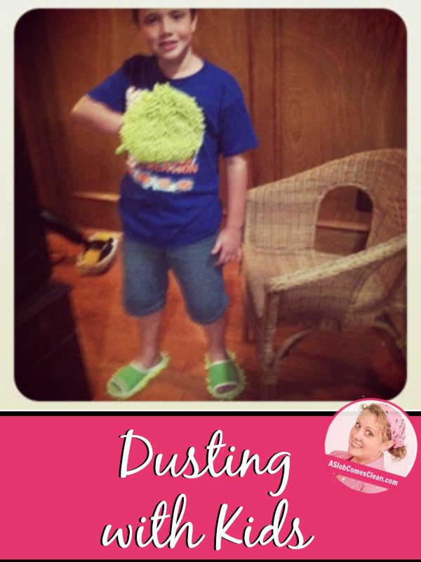 Dusting with Kids pin at ASlobComesClean