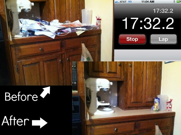 Cluttered counter before and after pictures