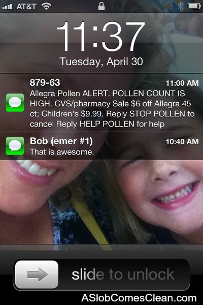 Pollen Count Texts from Allegra and CVS