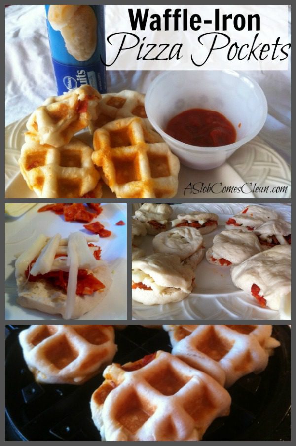 Waffle-Iron Pizza Pockets easy recipe at ASlobComesClean.com