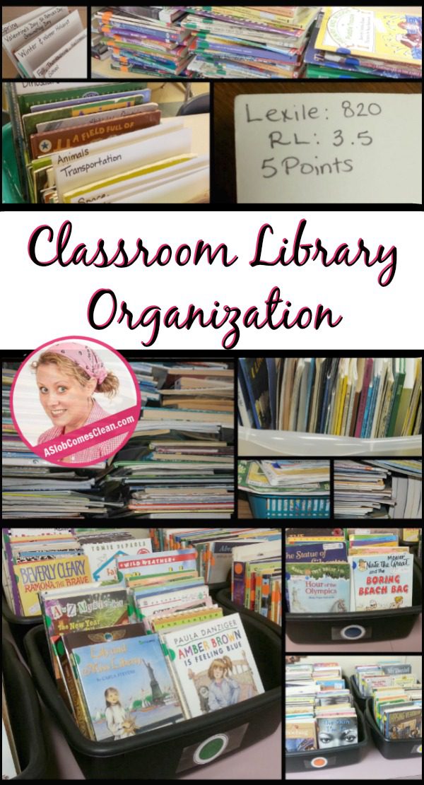 Clasroom Library Organization pin at ASlobComesClean.com