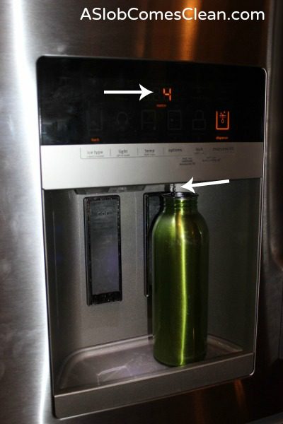 Automatic water dispenser on my Maytag Fridge at ASlobComesClean.com