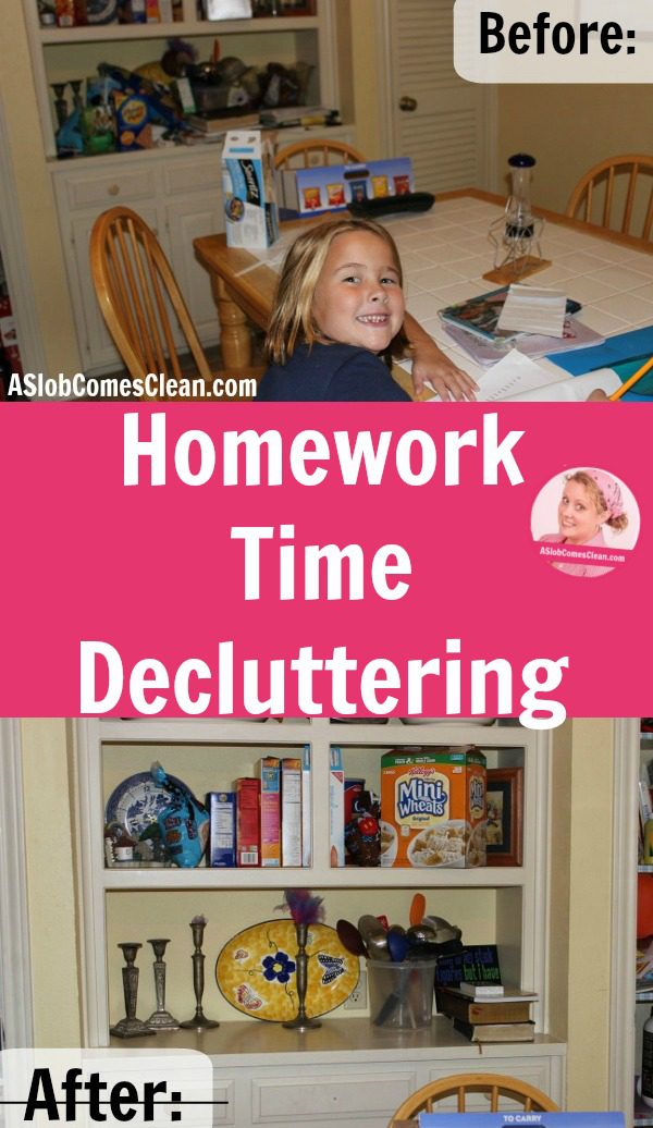 Homework Time Decluttering pin at ASlobComesClean.com