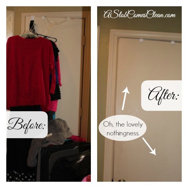 Photo - Before and After Picture of No-Longer-Cluttered Bathroom Closet at ASlobComesClean.com