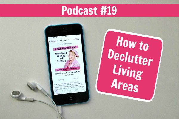 Podcast 19 How to Declutter Living Areas at ASlobComesClean.com fb
