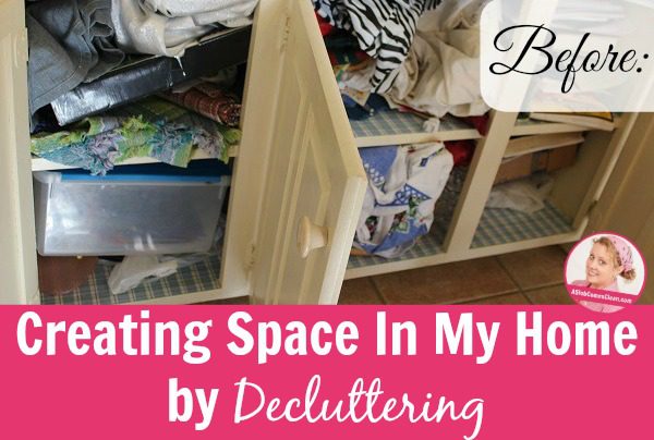 Creating Space In My Home by Decluttering title at ASlobComeClean.com
