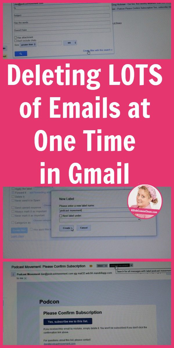 Deleting LOTS of Emails at One Time in Gmail pin at ASlobComesClean.com