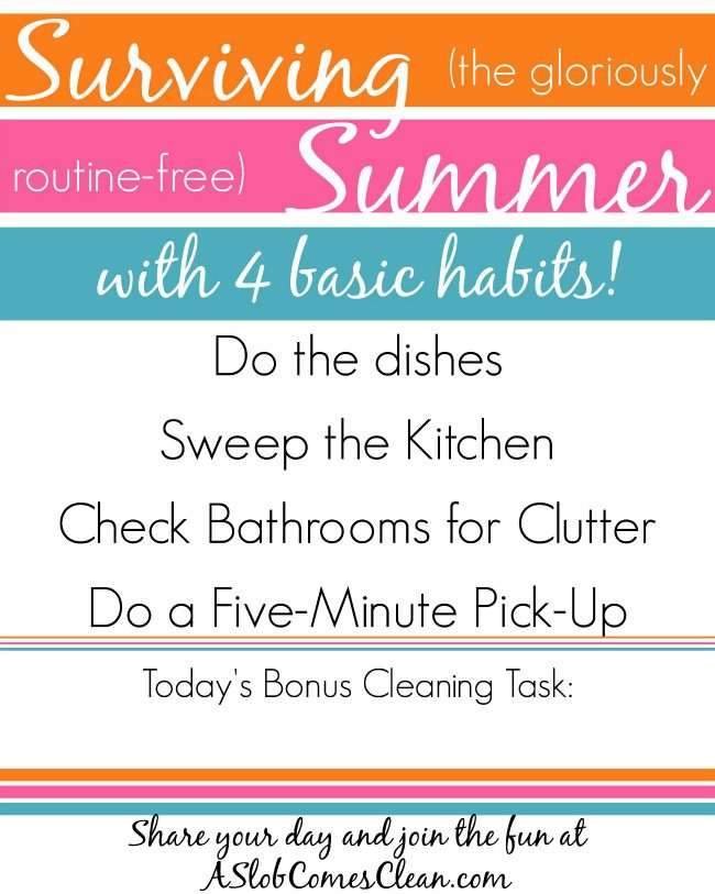Surviving Summer with Four Basic Habits at ASlobComesClean.com (FREE Printable!!)