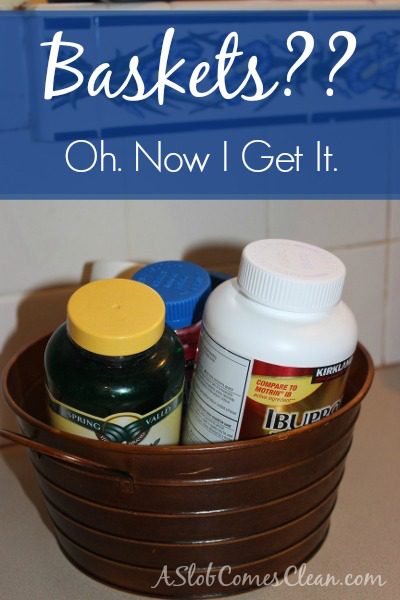 Finally grasping how to REALLY use baskets to stay more organized. ASlobComesClean.com