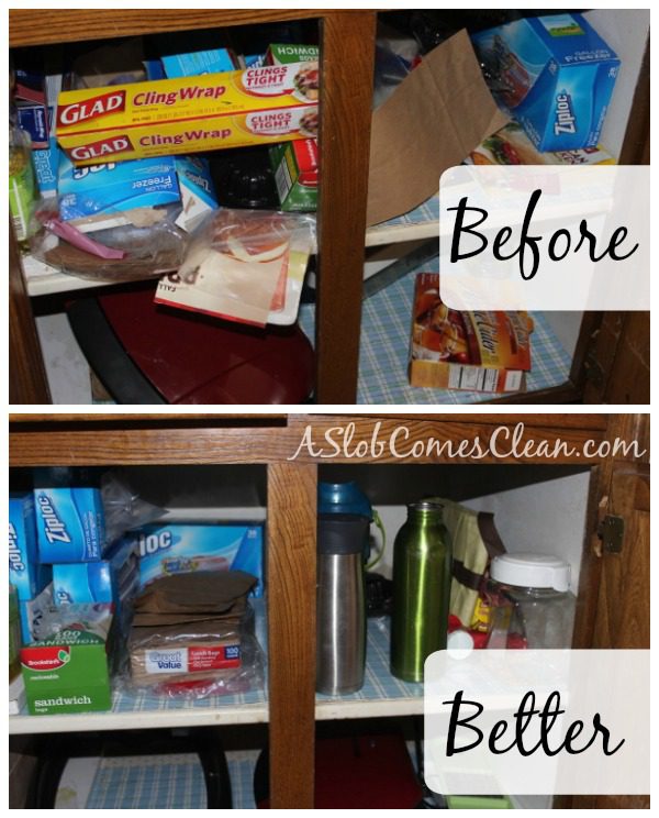 Decluttering a Kitchen Cabinet at ASlobComesClean.com