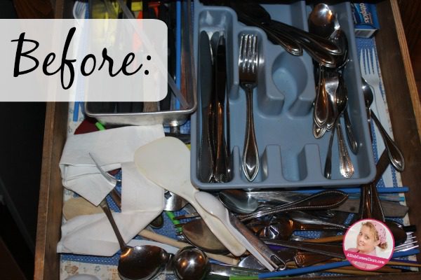 Messy Kitchen Drawer at ASlobComesClean.com