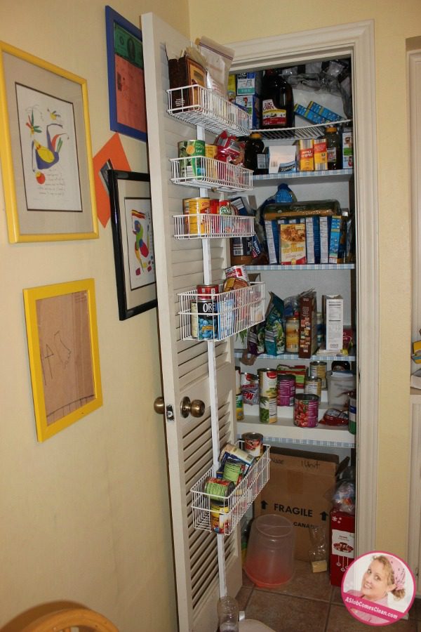 Before Picture of Messy Pantry at ASlobComesClean.com