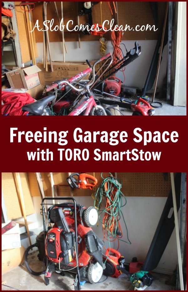 Freeing Garage Space with TORO SmartStow Lawnmower at ASlobComesClean.com