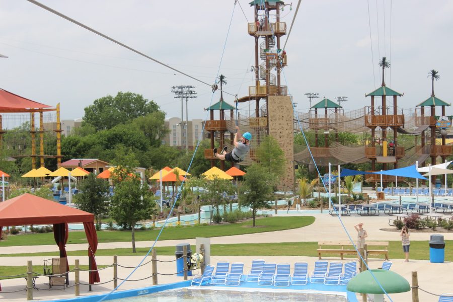 Zipline across the park at Hawaiian Falls Waterpark ASlobComesClean.com