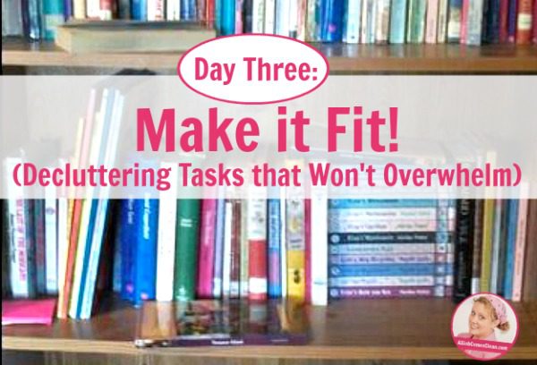 Day Three Make it Fit! (Decluttering Tasks that Won't Overwhelm) at ASlobComesClean.com