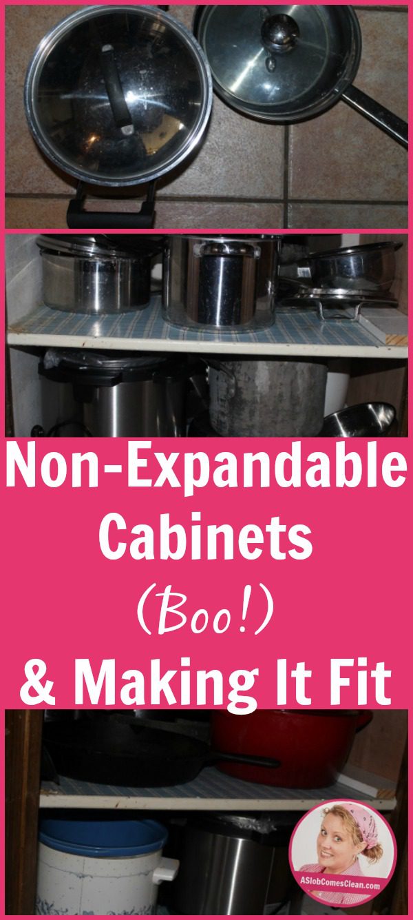 Non-Expandable Cabinets (Boo!) & Making It Fit pin at ASlobComesClean.com