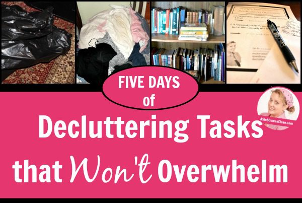 Overwhelmed Work Through Your Clutter with These Non-Overwhelming Steps at ASlobComesClean.com