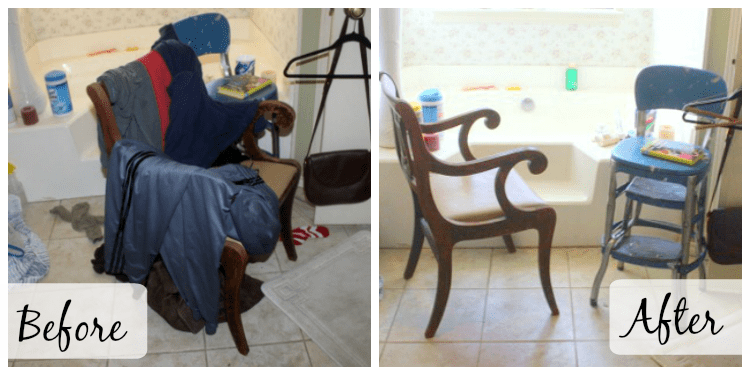 One Minute Bathroom chair before after at ASlobComesClean.com