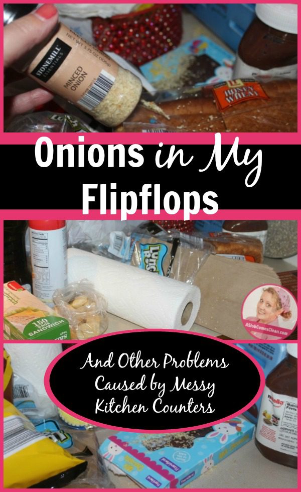 Onions in My Flipflops (And Other Problems Caused by Messy Kitchen Counters) pin at ASlobcomesClean.com