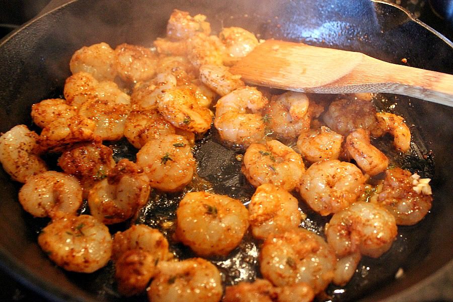 Blue Apron Sauteeing Shrimp at ASlobComesClean.com