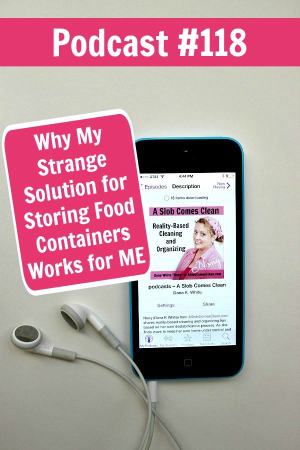 podcast 118 Why My Strange Solution for Storing Food Containers Works for ME at ASlobComesClean.com pin