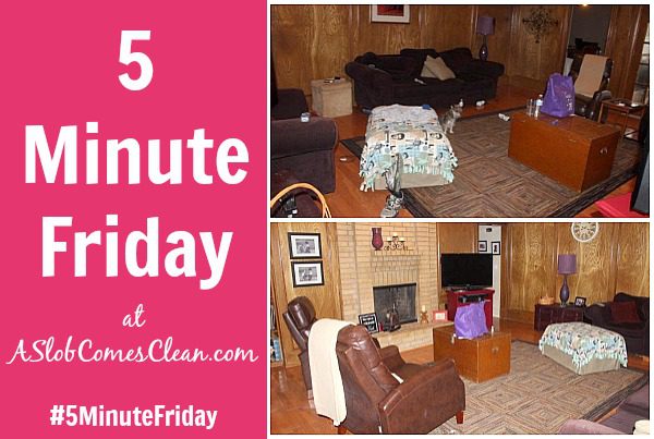 #5MinuteFriday at ASlobComesClean.com Five Minute Pick Up Decluttering the Living Room