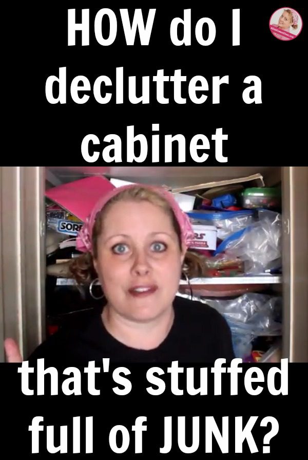 How Do I Declutter a Cabinet That is Stuffed Full of Junk how to declutter video at ASlobComesClean.com