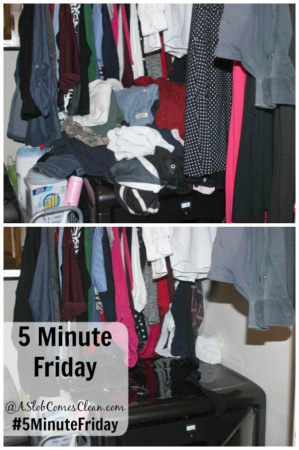 Procrasticlutter Clearing the Top of the Dryer #5MinuteFriday Declutter Laundry Room Before and After at ASlobComesClean.com