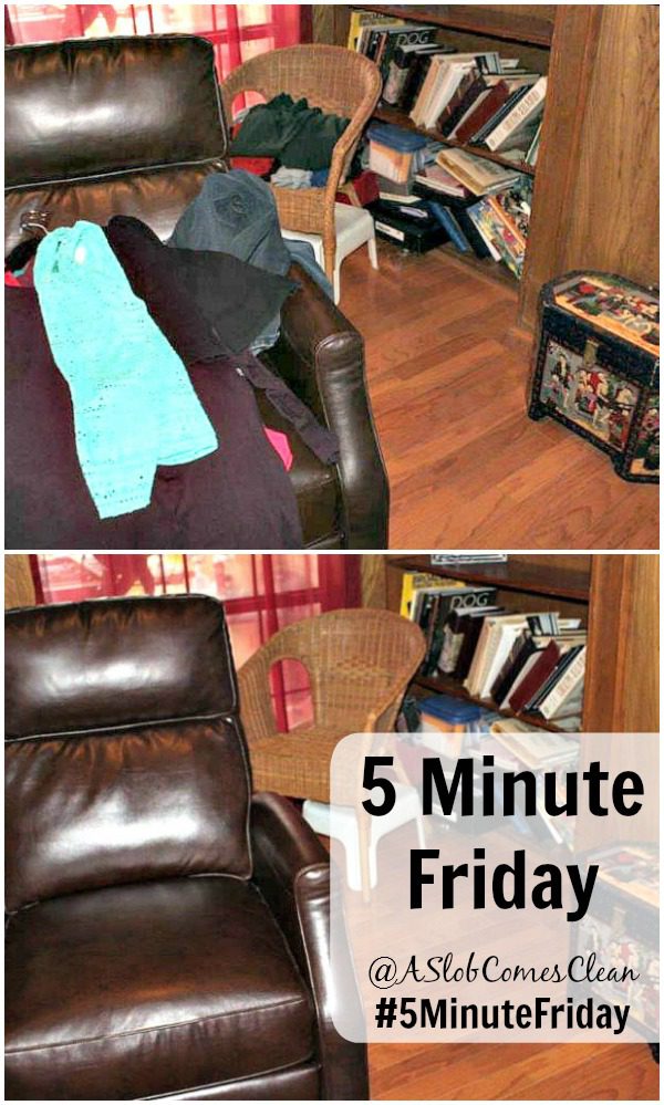 Decluttering That Random Load that Ended Up on the Recliner #5MinuteFriday at ASlobComesClean.com Procrasticlutter