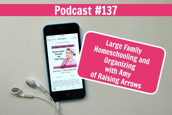 podcast 137 Large Family Homeschooling and Organizing with Amy of Raising Arrows Interview at ASlobComesClean.com