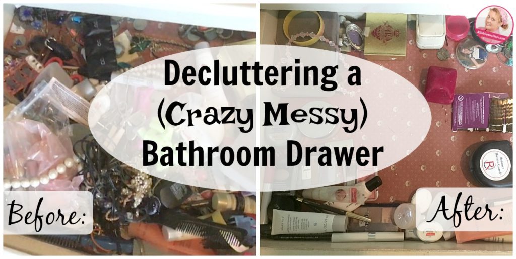 Decluttering a (Crazy Messy) Bathroom Drawer Before and After at ASlobComesClean.com with video