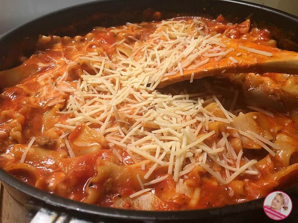 Easy Vacation Meals skillet lasagna at ASlobComesClean.com