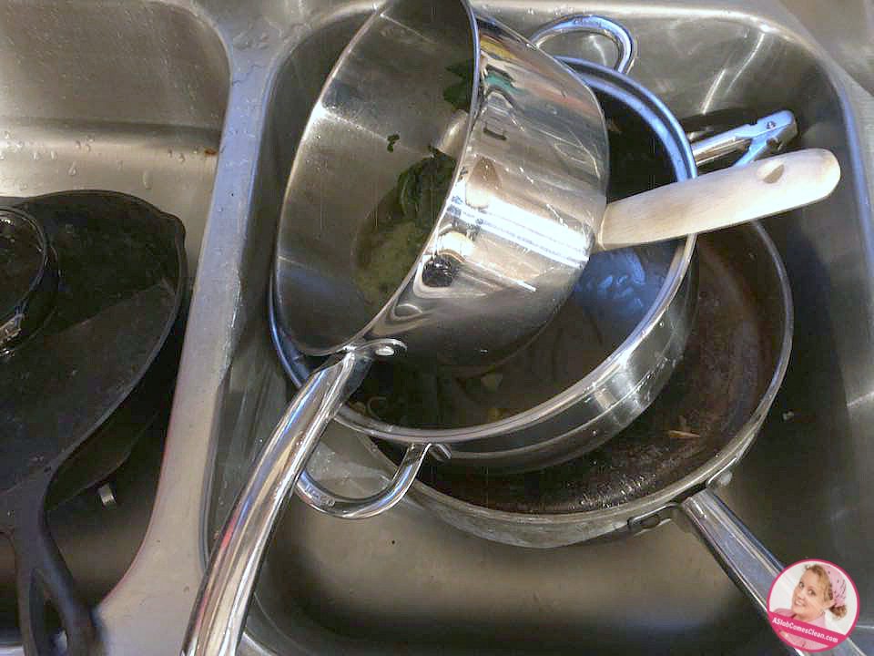 pots pans in kitchen sink 3 at ASlobComesClean.com