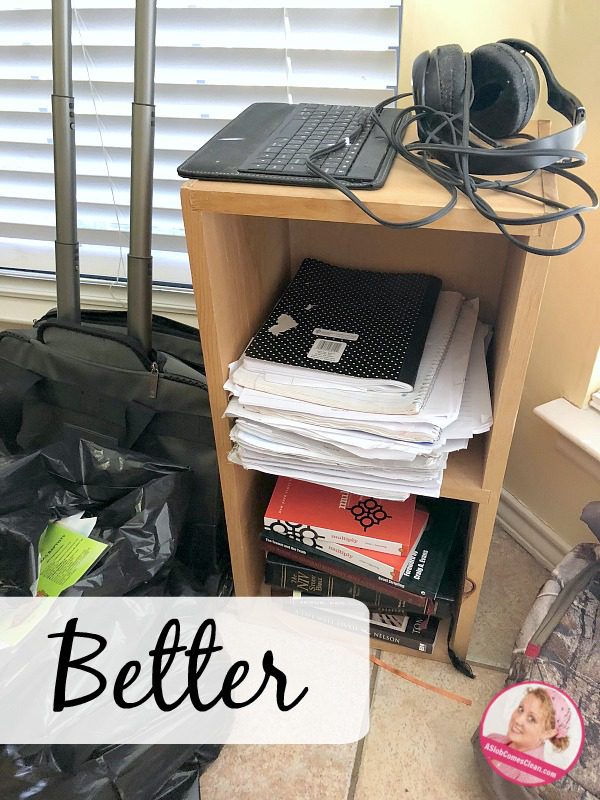 Declutter His Stuff Paper Piles Trash and Easy Stuff Better at ASlobComesClean.com