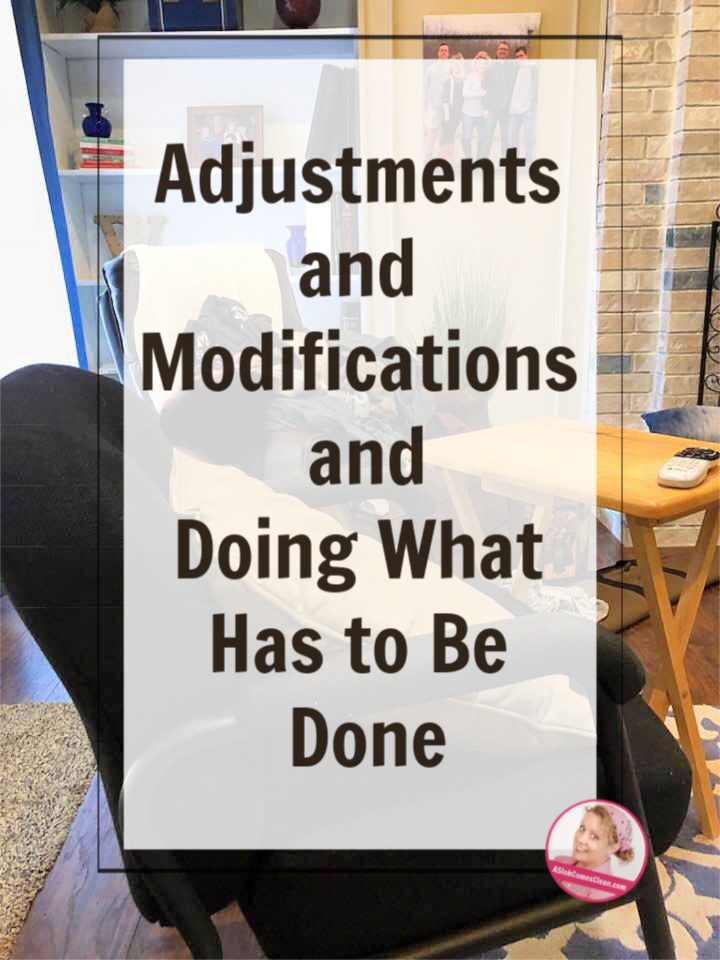 making-adjustments-and-modifications-routine-declutter-progress-living room chair at ASlobComesClean.com