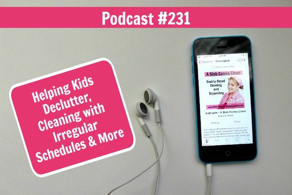 podcast-231-helping-kids-declutter-cleaning-with-irregular-schedule-coaching-call-guest-at-ASlobComesClean.com