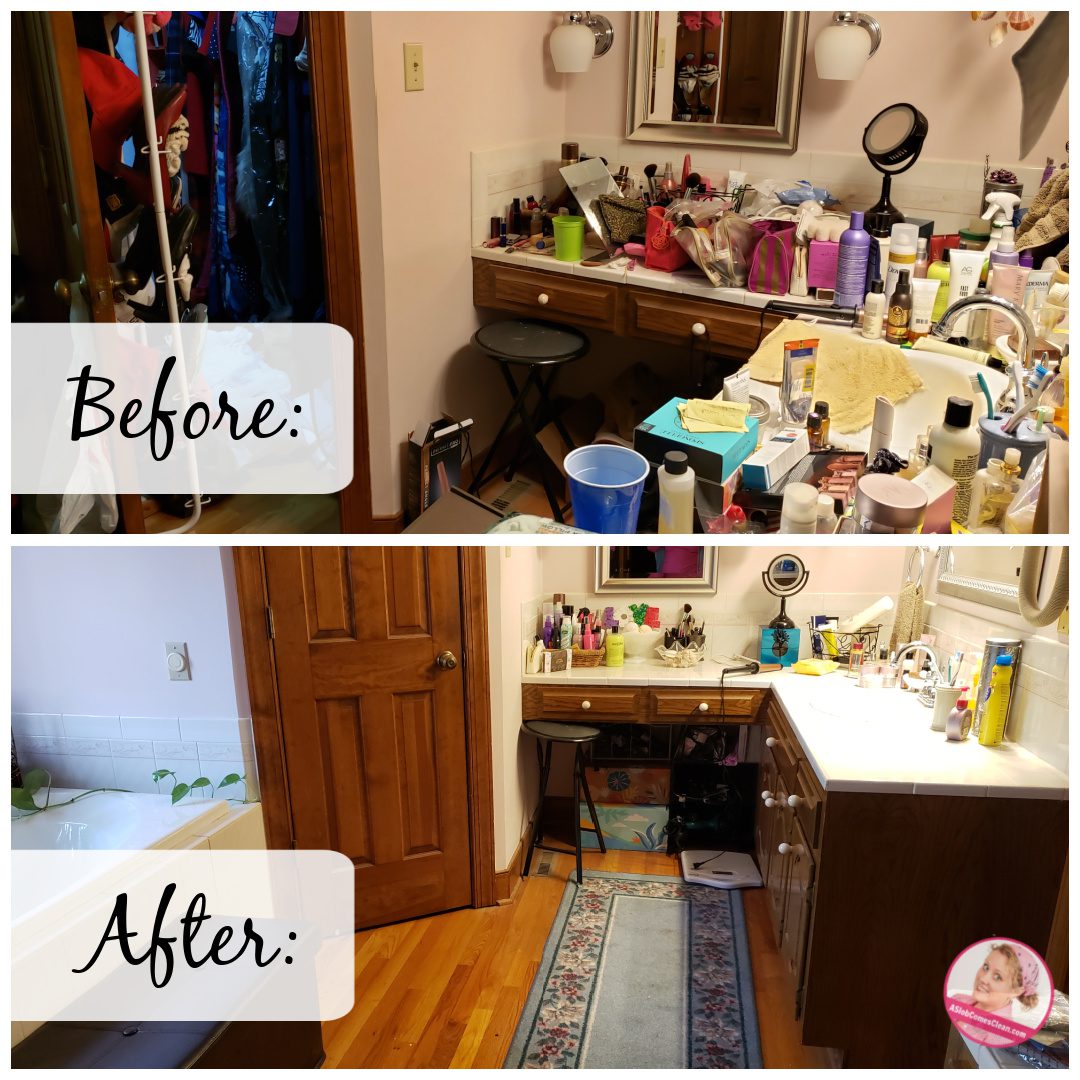 bathroom counter less and better declutter progress at aslobcomesclean.com